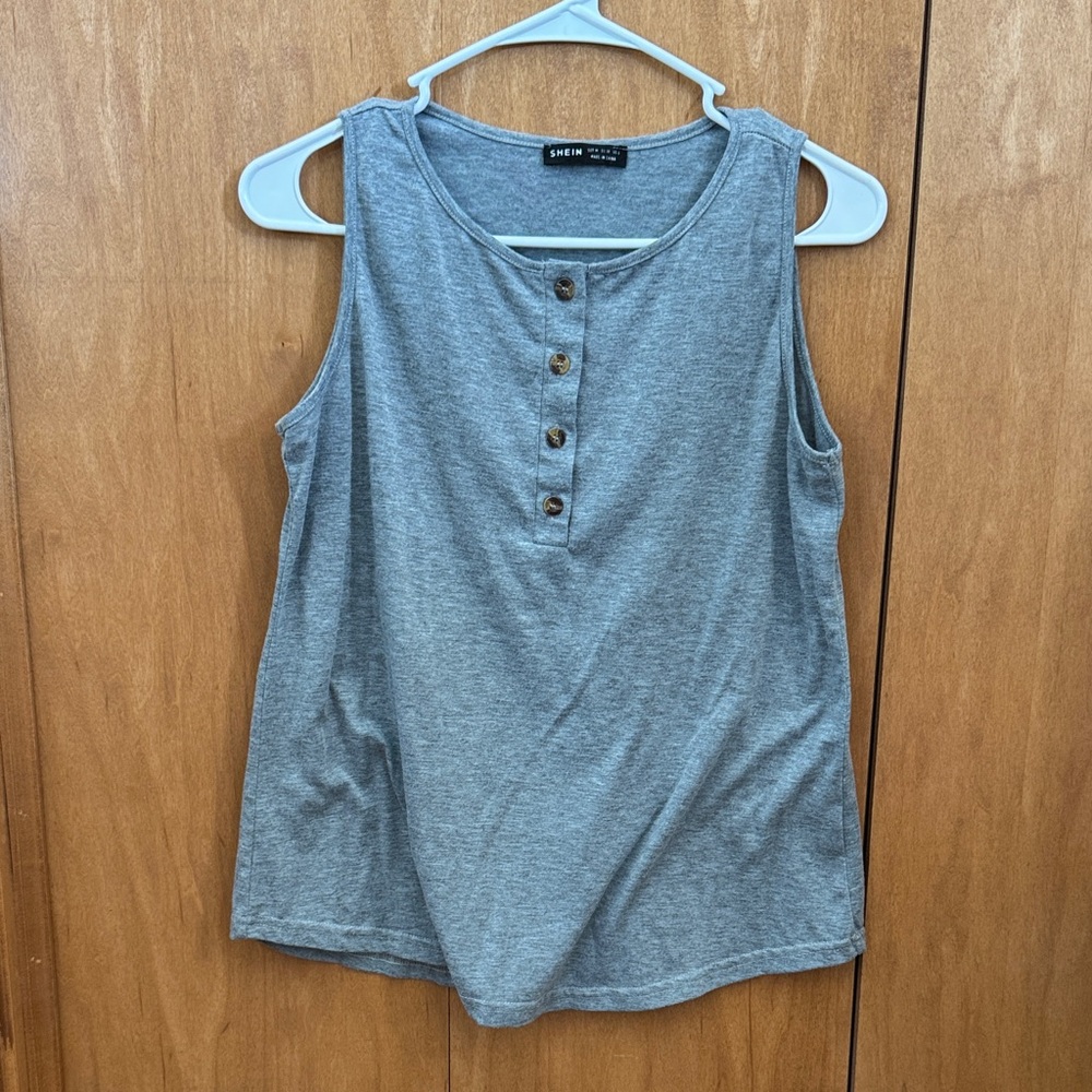 SHEIN Heather Gray Buttoned Tank Top